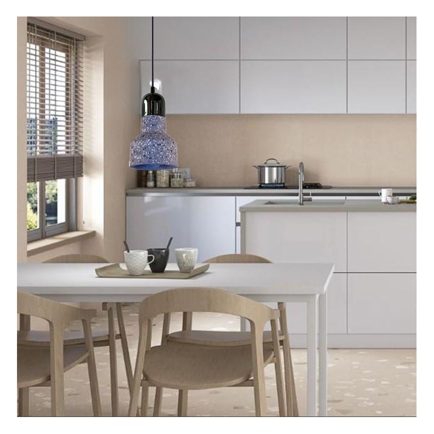 Ljuskrona med textilsladd TERRAZZO 1xE27/60W/230V diameter 12 cm grå