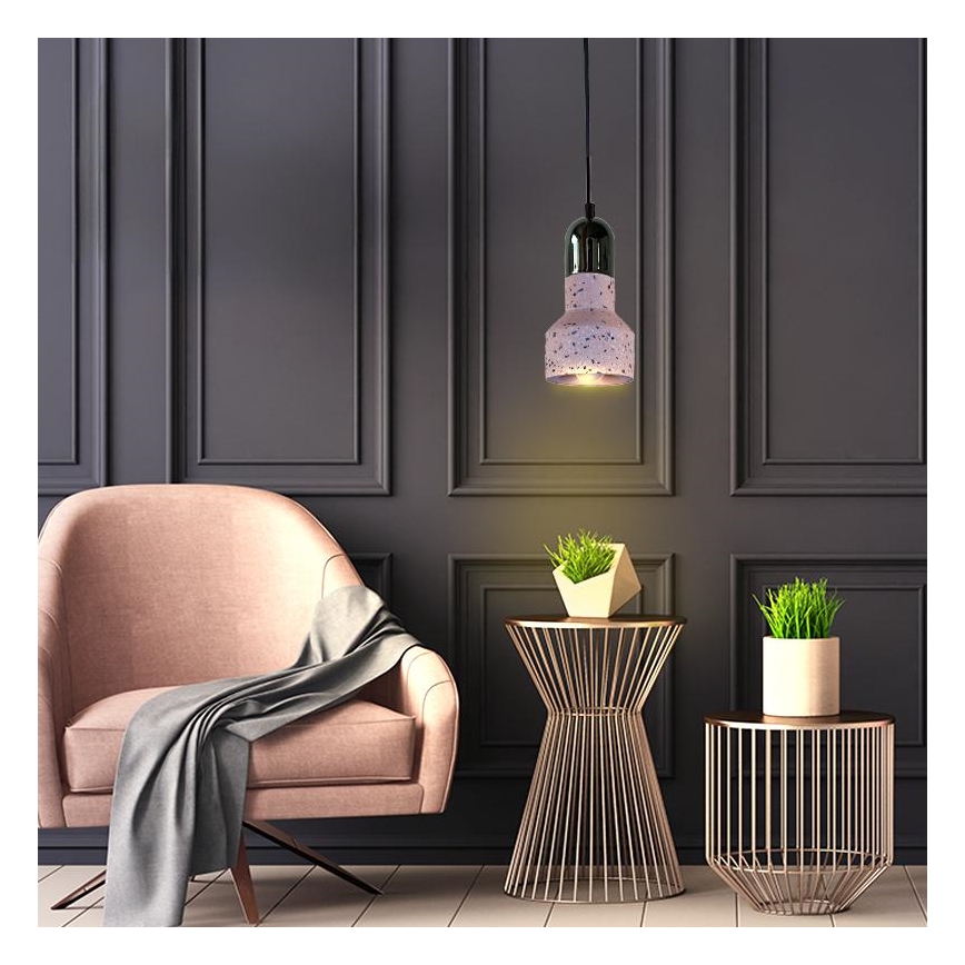 Ljuskrona med textilsladd TERRAZZO 1xE27/60W/230V diameter 12 cm röd