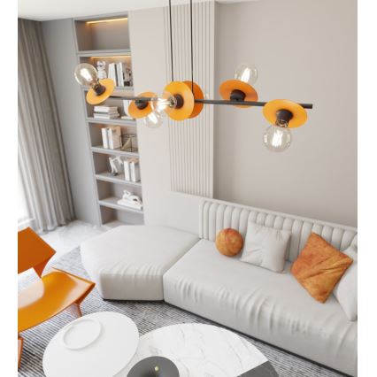 Ljuskrona med textilsladd TOKEN 6xE27/15W/230V orange