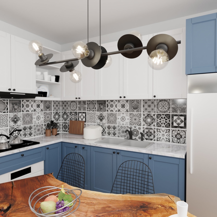 Ljuskrona med textilsladd TOKEN 6xE27/15W/230V svart