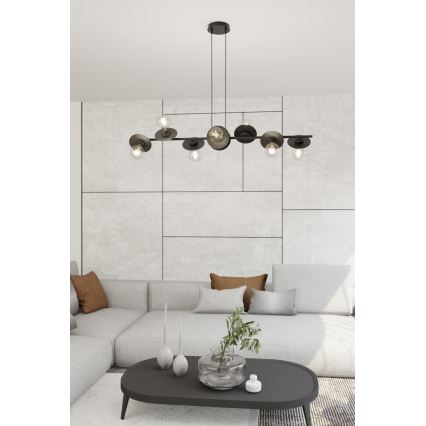 Ljuskrona med textilsladd TOKEN 8xE27/15W/230V svart