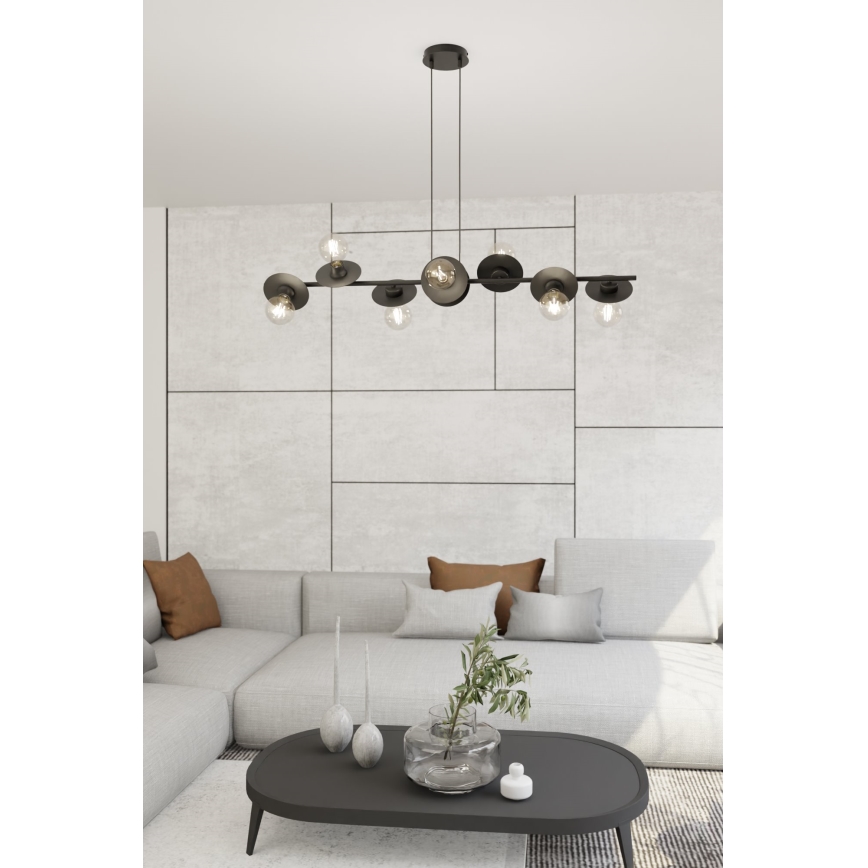 Ljuskrona med textilsladd TOKEN 8xE27/15W/230V svart