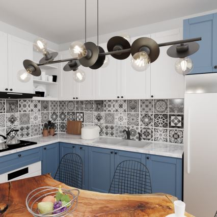 Ljuskrona med textilsladd TOKEN 8xE27/15W/230V svart