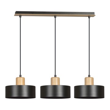 Ljuskrona med textilsladd TORIN 3xE27/15W/230V svart