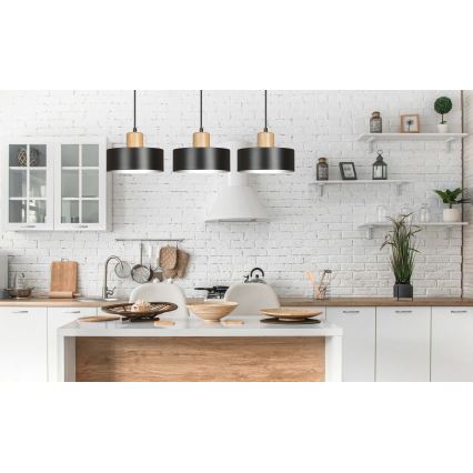 Ljuskrona med textilsladd TORIN 3xE27/15W/230V svart