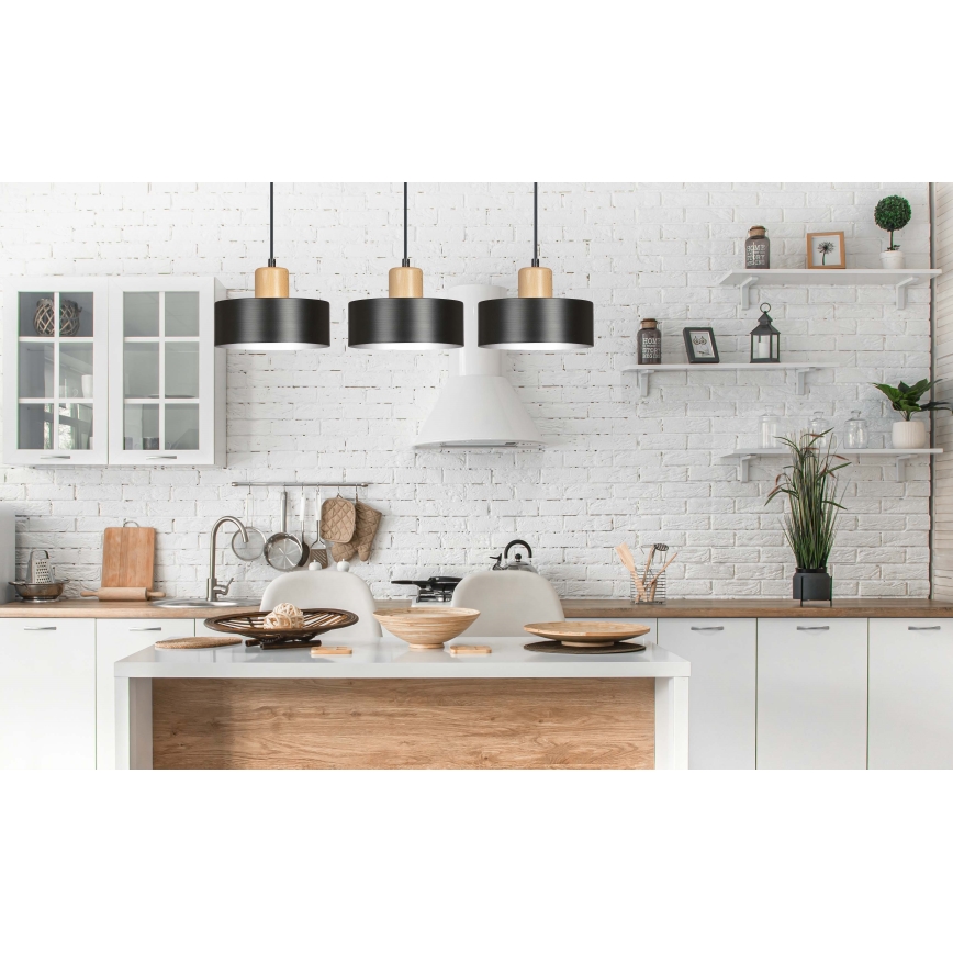 Ljuskrona med textilsladd TORIN 3xE27/15W/230V svart