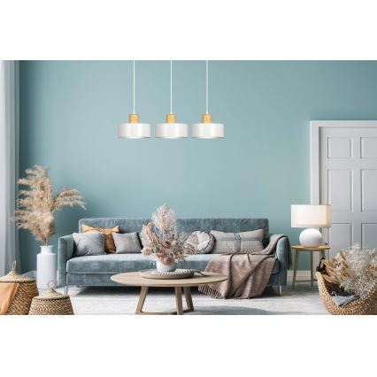 Ljuskrona med textilsladd TORIN 3xE27/15W/230V vit