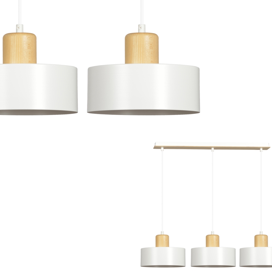 Ljuskrona med textilsladd TORIN 3xE27/15W/230V vit