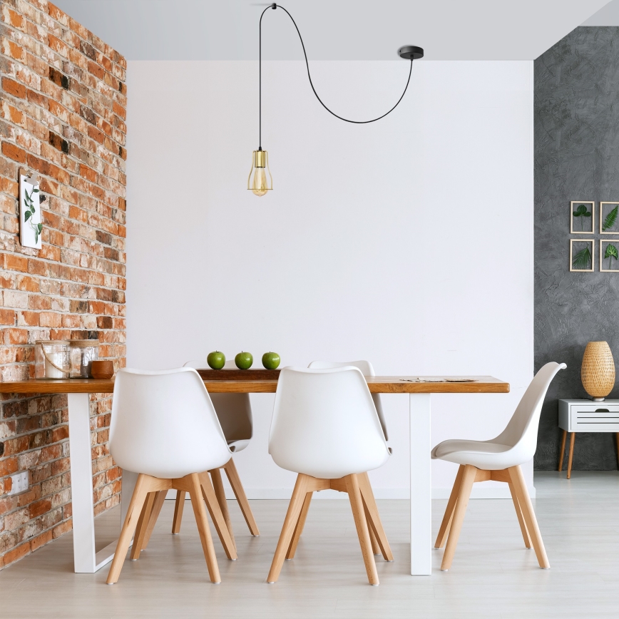 Ljuskrona med textilsladd TUBE 1xE27/15W/230V svart/guld