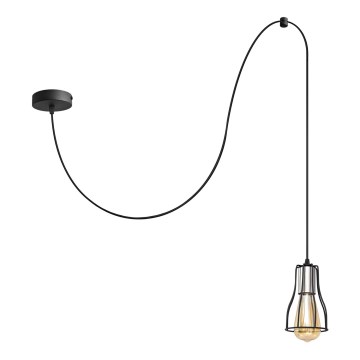 Ljuskrona med textilsladd TUBE 1xE27/15W/230V svart/skinande krom