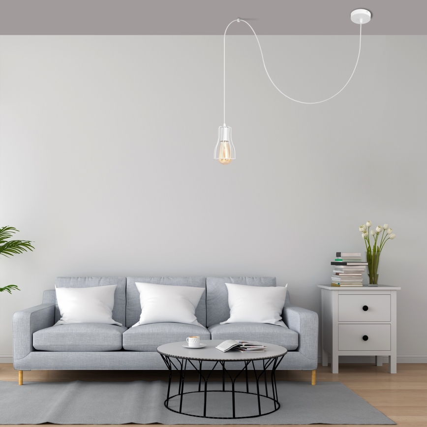 Ljuskrona med textilsladd TUBE 1xE27/15W/230V vit