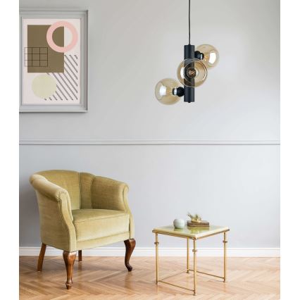 Ljuskrona med textilsladd TUBE 3xE27/60W/230V svart/rökig beige