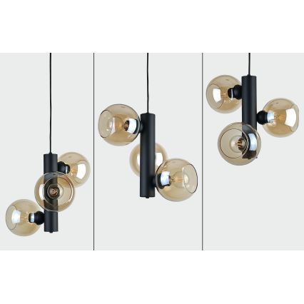 Ljuskrona med textilsladd TUBE 3xE27/60W/230V svart/rökig beige