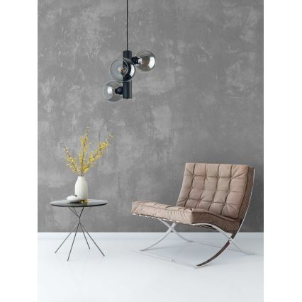 Ljuskrona med textilsladd TUBE 3xE27/60W/230V svart/rökig svart