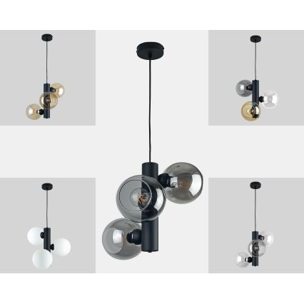 Ljuskrona med textilsladd TUBE 3xE27/60W/230V svart/rökig svart