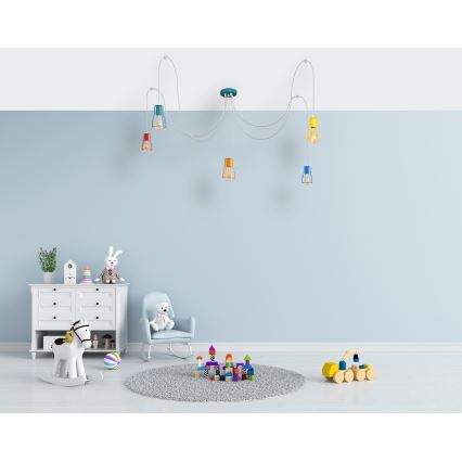 Ljuskrona med textilsladd TUBE 5xE27/20W/230V spindel