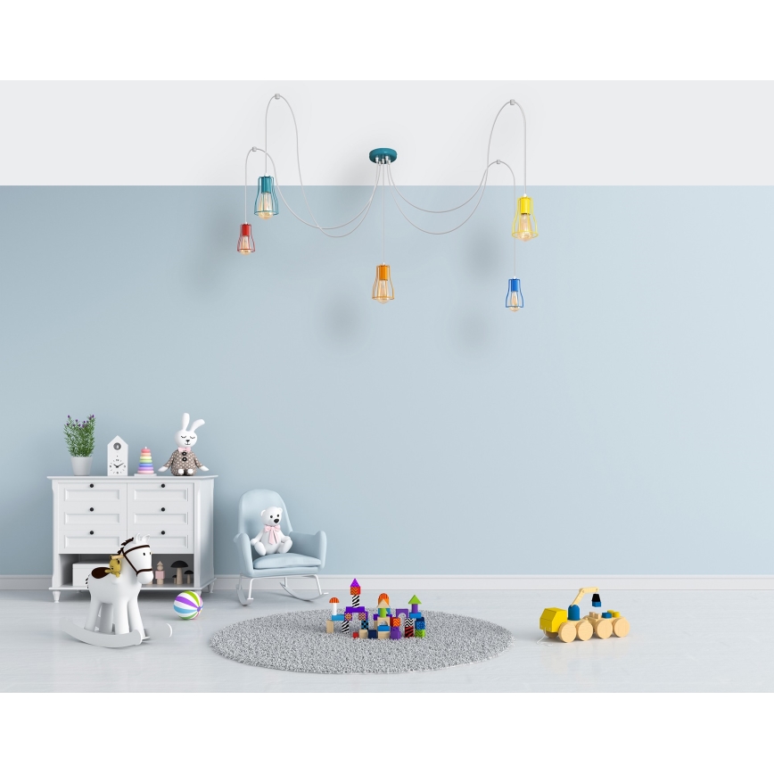 Ljuskrona med textilsladd TUBE 5xE27/20W/230V spindel