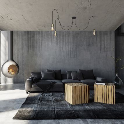 Ljuskrona med textilsladd TUBE LONG 3xE27/15W/230V svart/guld