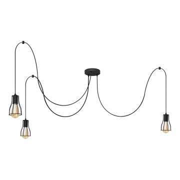 Ljuskrona med textilsladd TUBE LONG 3xE27/15W/230V svart