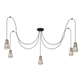 Ljuskrona med textilsladd TUBE LONG 5xE27/15W/230V svart/guld