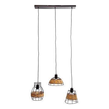 Ljuskrona med textilsladd TUNIS 4xE27/40W/230V svart/brun