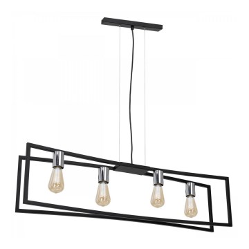 Ljuskrona med textilsladd TUNJA 4xE27/60W/230V svart/skinande krom