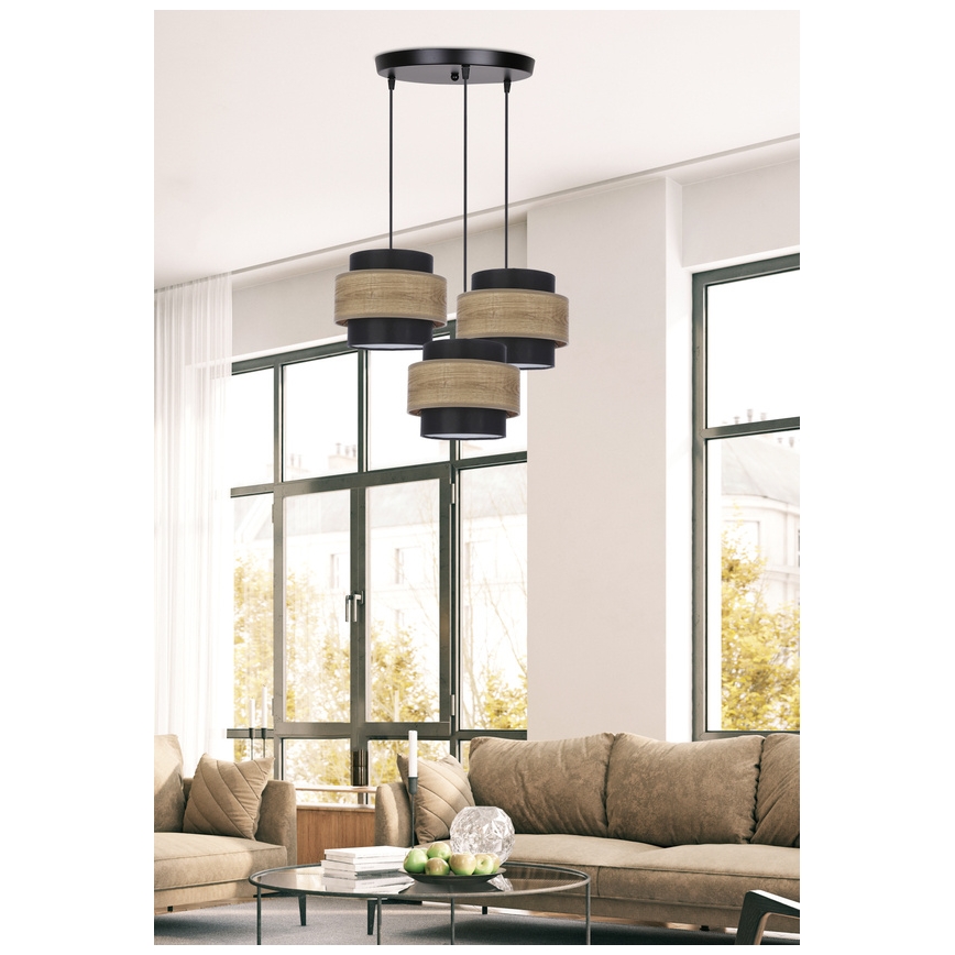 Ljuskrona med textilsladd TWIN 3xE27/40W/230V brun/svart