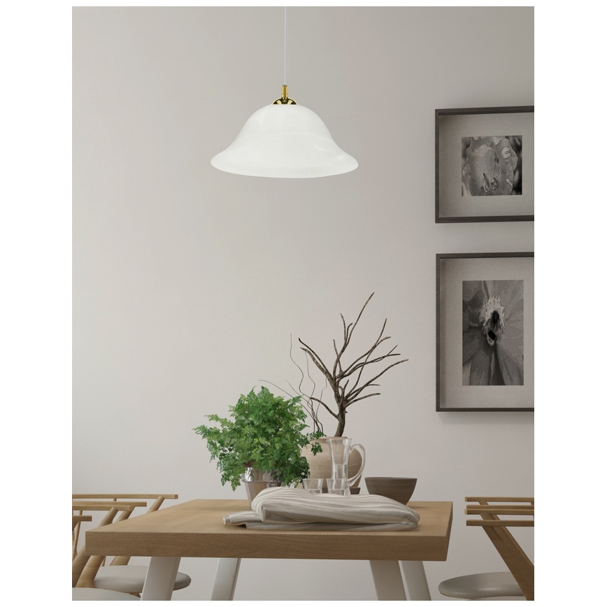 Ljuskrona med textilsladd VERA 1xE27/60W/230V guld/vit