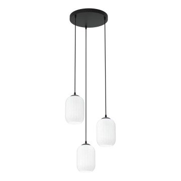 Ljuskrona med textilsladd VERDI 3xE27/15W/230V diameter 30 cm svart/vit