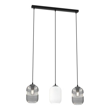 Ljuskrona med textilsladd VERDI 3xE27/15W/230V svart/grå/vit