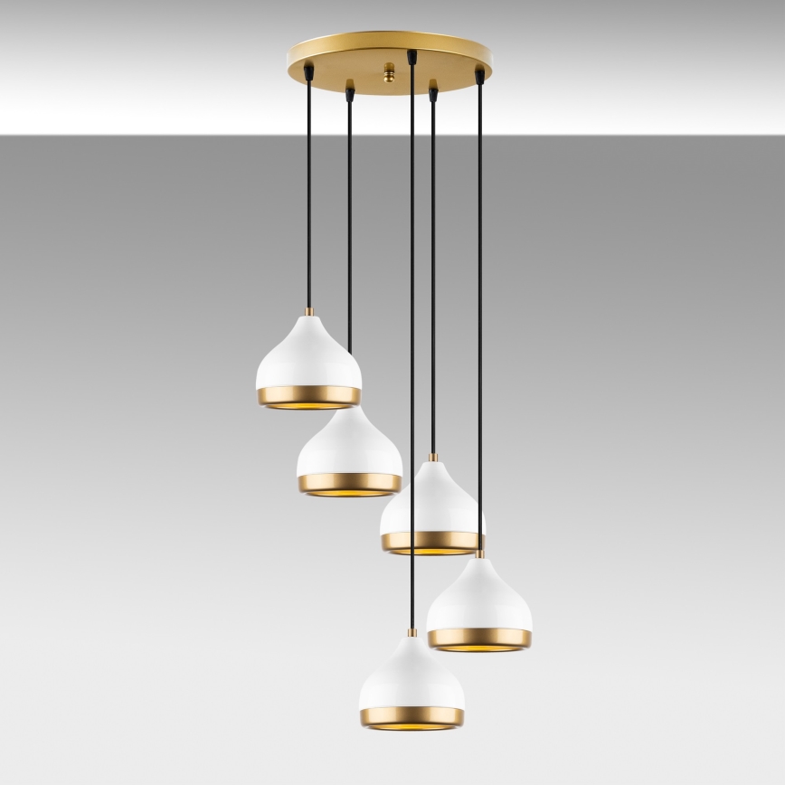 Ljuskrona med textilsladd YILDO 5xE27/40W/230V vit/guld