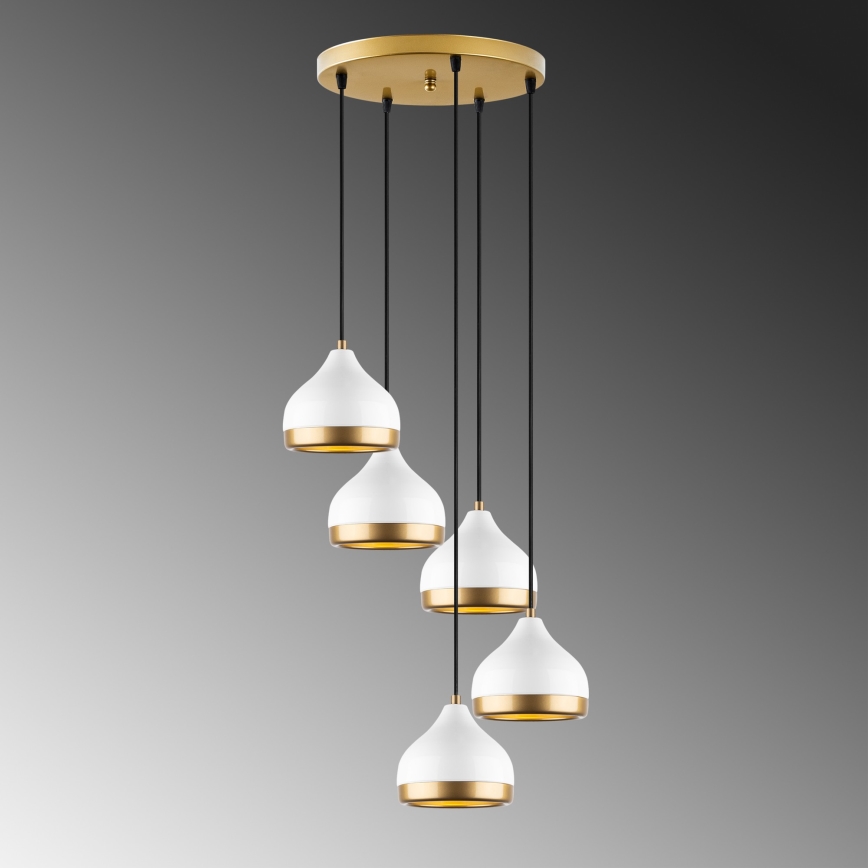 Ljuskrona med textilsladd YILDO 5xE27/40W/230V vit/guld