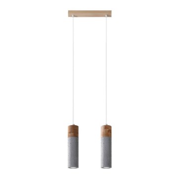 Ljuskrona med textilsladd ZANE 2xGU10/40W/230V betong/Björk/bok