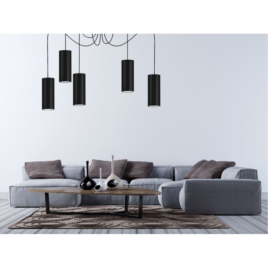 Ljuskrona med textilsladd ZIK 5xE27/40W/230V spindel svart