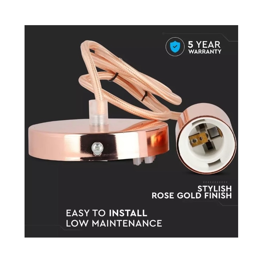 Ljusskrona med upphängningsrem  1xE27/60W/230V Roséguld