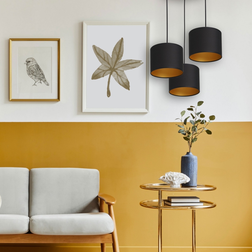 Ljuskrona med upphängningsrem ARDEN 3xE27/60W/230V svart/guld