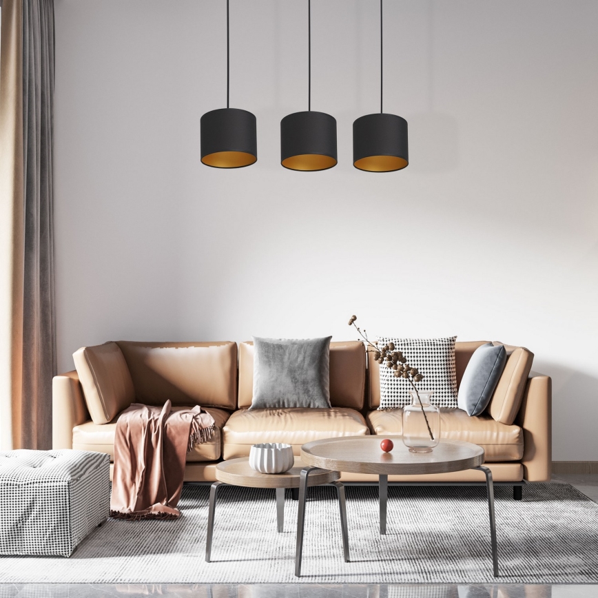 Ljuskrona med upphängningsrem ARDEN 3xE27/60W/230V svart/gyllene