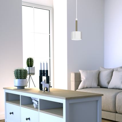 Ljuskrona med upphängningsrem ARENA 1xGX53/11W/230V vit/gyllene