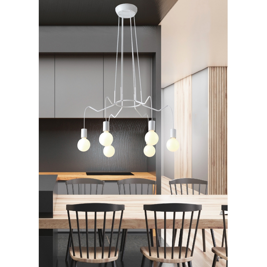 Ljuskrona med upphängningsrem BASSO 6xE27/40W/230V vit