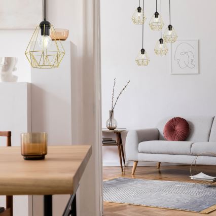 Ljuskrona med upphängningsrem BERGEN 1xE27/60W/230V svart/gyllene