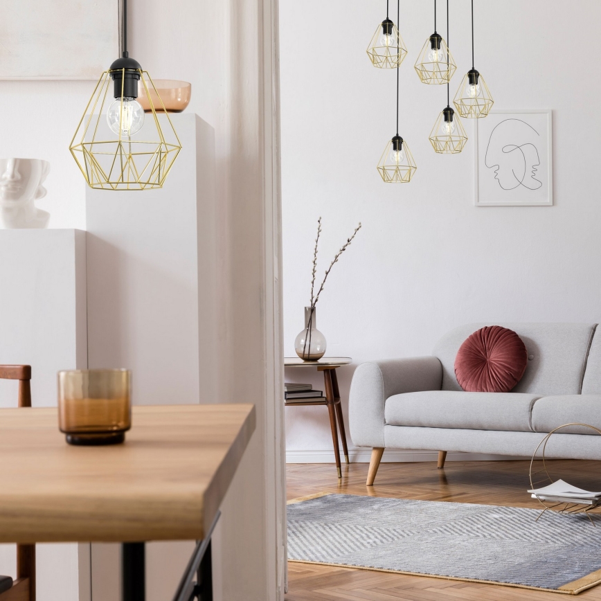 Ljuskrona med upphängningsrem BERGEN 1xE27/60W/230V svart/gyllene