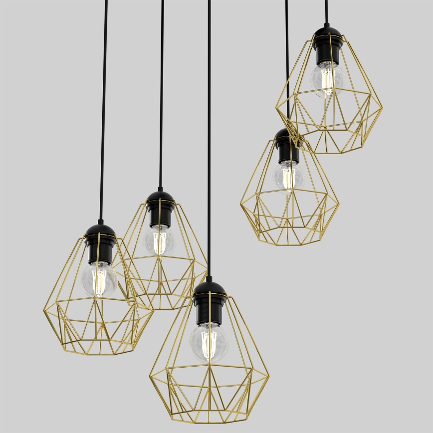 Ljuskrona med upphängningsrem BERGEN 5xE27/60W/230V svart/gyllene