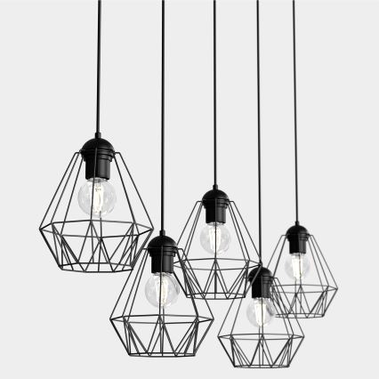 Ljuskrona med upphängningsrem BERGEN 5xE27/60W/230V svart