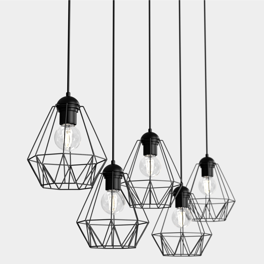 Ljuskrona med upphängningsrem BERGEN 5xE27/60W/230V svart