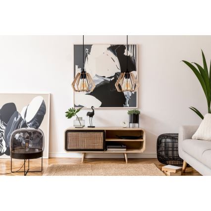 Ljuskrona med upphängningsrem  BERGO 2xE27/60W/230V svart 