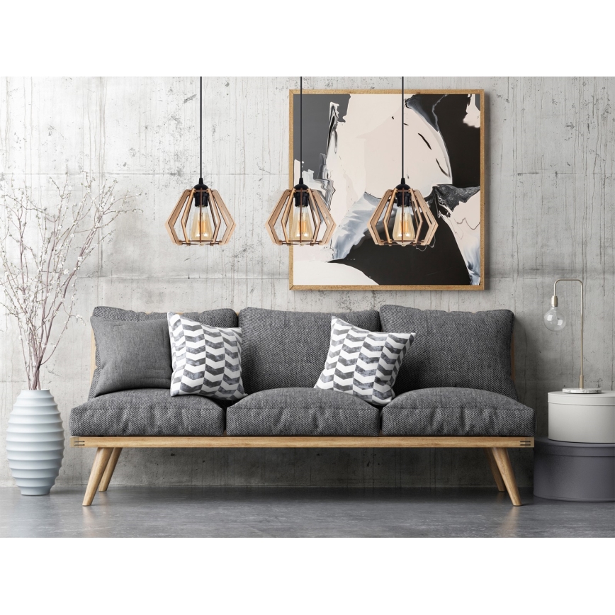 Ljuskrona med upphängningsrem  BERGO 3xE27/60W/230V svart 