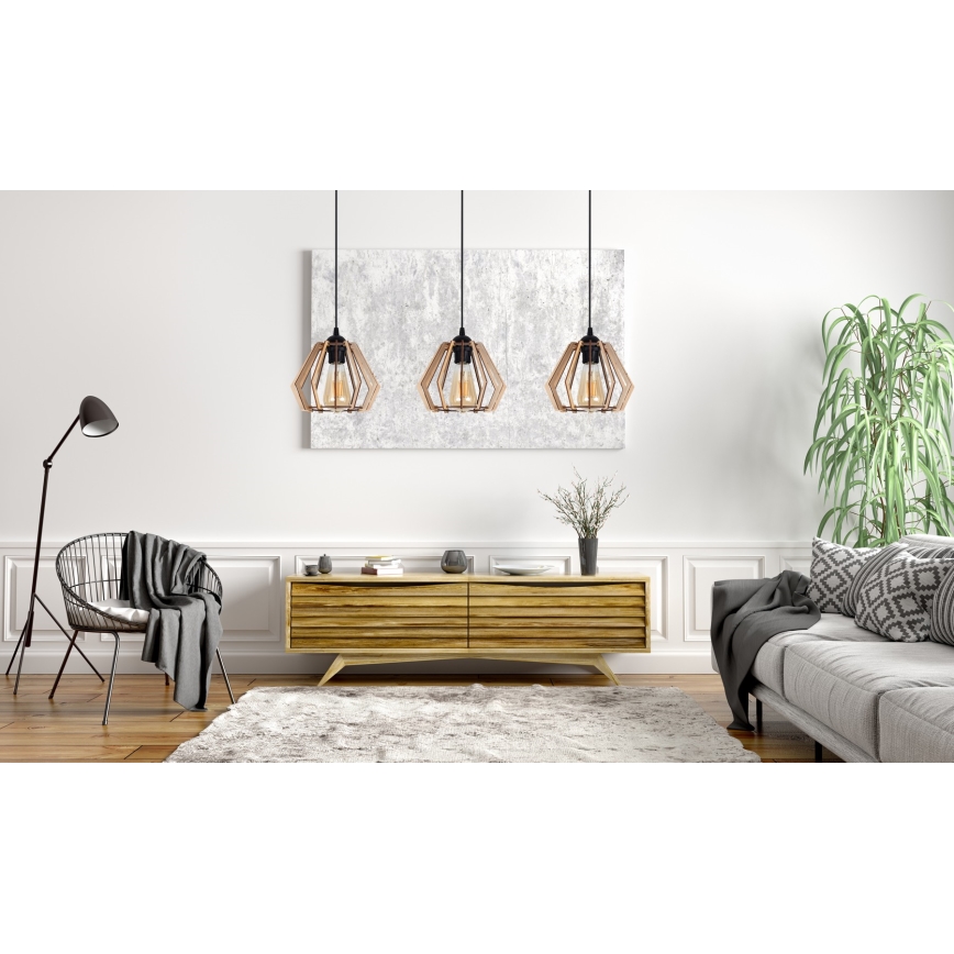 Ljuskrona med upphängningsrem  BERGO 3xE27/60W/230V svart 