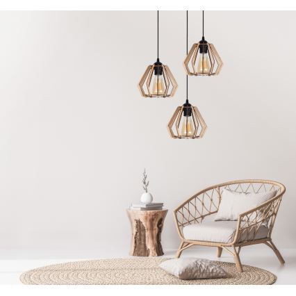 Ljuskrona med upphängningsrem  BERGO 3xE27/60W/230V svart 