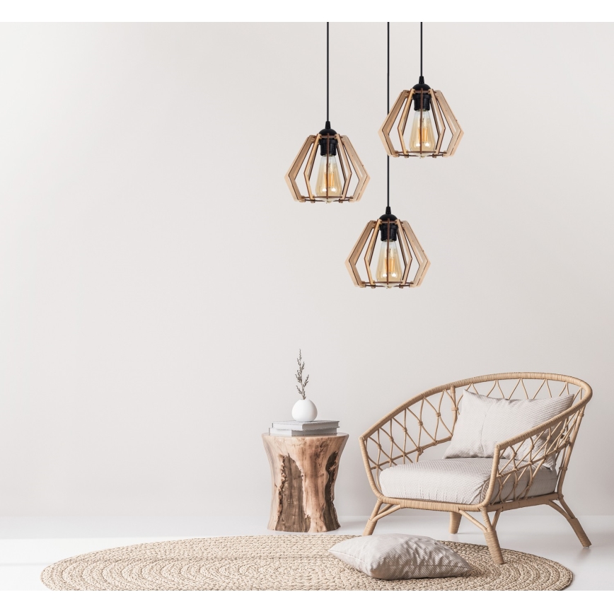 Ljuskrona med upphängningsrem  BERGO 3xE27/60W/230V svart 