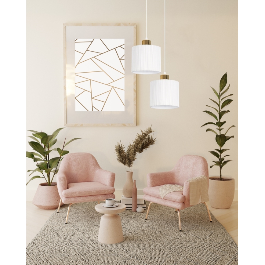 Ljuskrona med upphängningsrem  BIZO 2xE27/60W/230V vit /gyllene 